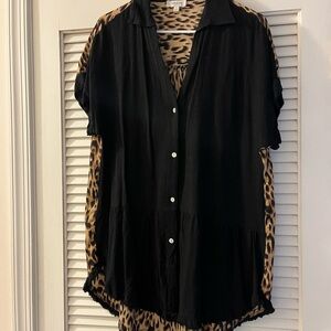 Black and Leopard Print Mixed Media Blouse